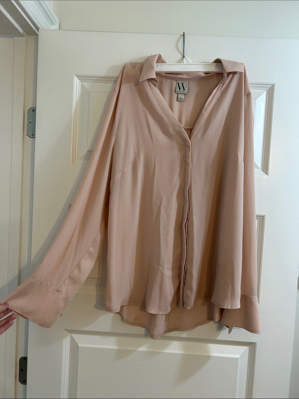 Worthington Dusty Blush Button-Front V-Neck Blouse